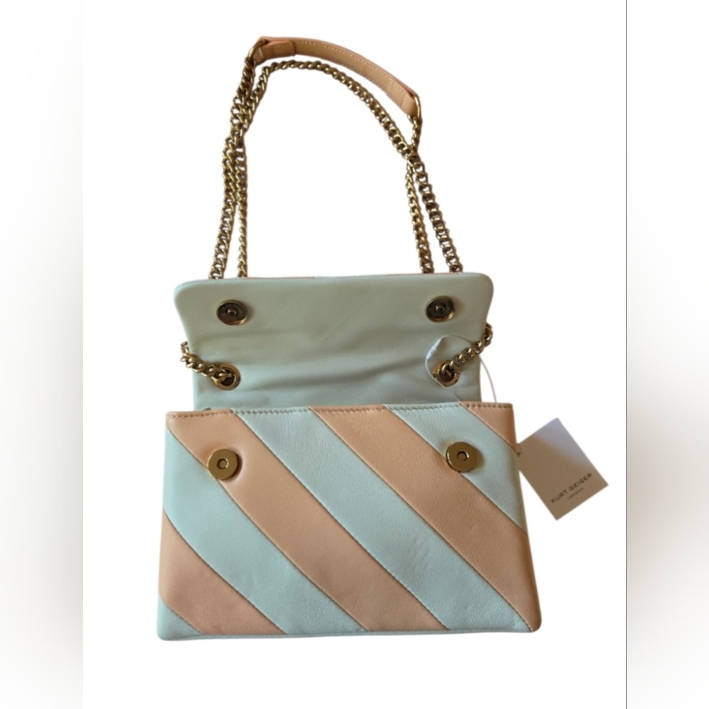 Kurt Geiger Cream and Peach Striped Two- Way Shoulder/Crossbody Bag - Picture 7 of 14